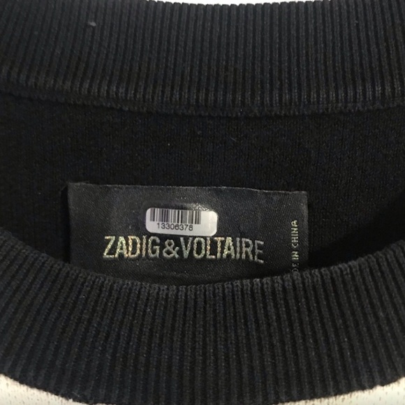 Zadig & Voltaire Black and White Striped Sweater with Yellow Love Graphic - Picture 6 of 8